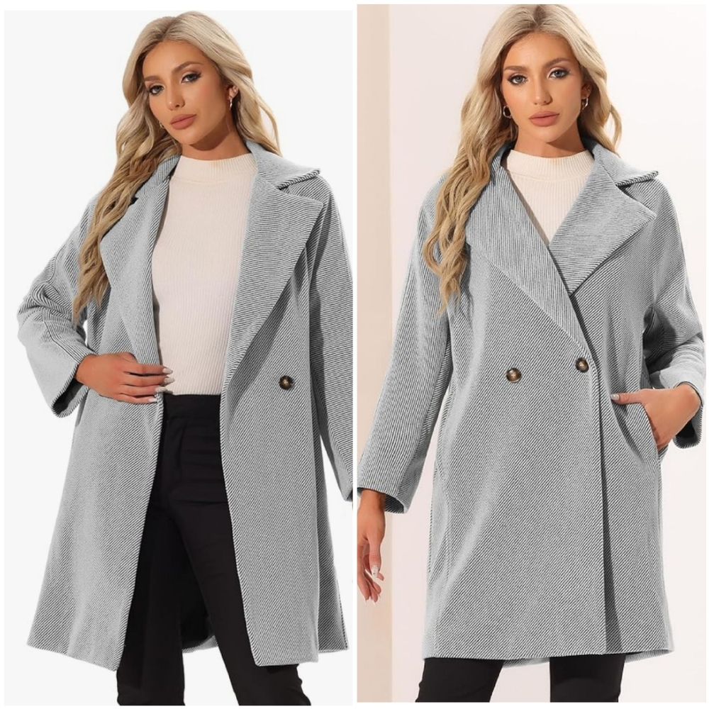 NWT Allegra K Lapel Collar Double Breast Overcoat Jacket Coat Size Small